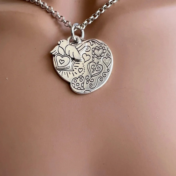 Brighton Swarovski bird heart chain necklace New.  Silver plated long chain. - Picture 5 of 6